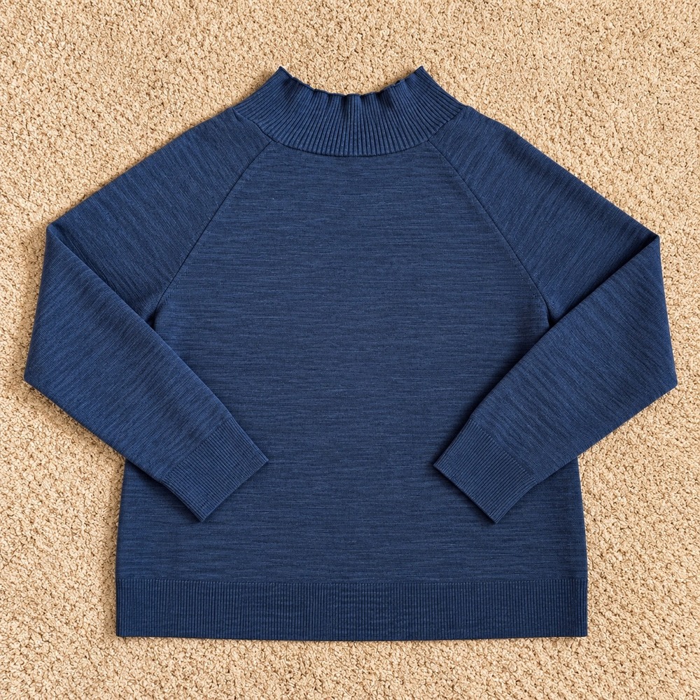 Lafayette 148 New York Blue Wool Blend Zip Cardigan Sweater XL Raglan Sleeve - Picture 3 of 7